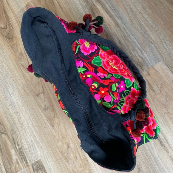 Colorful Pink and Black Floral Embroidered Purse - Made in India - Picture 11 of 17